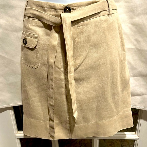 Cynthia Rowley Dresses & Skirts - Cynthia Rowley size 10 linen tan midi skirt with belt, 2 pockets in back.